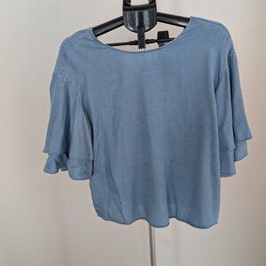 Flowy Sleeve Womens blouse XL Denim Look PopSugar